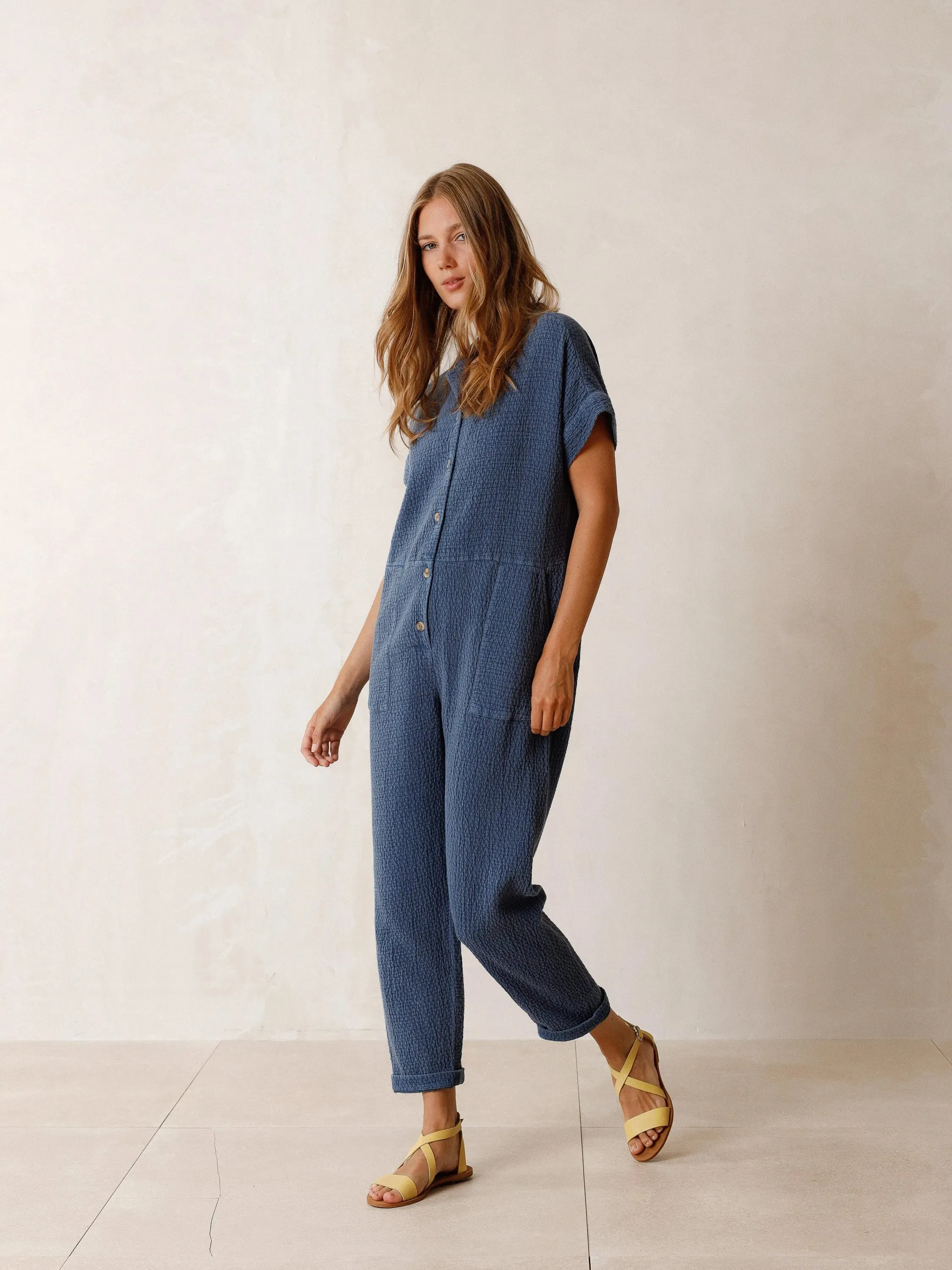 Indi & Cold Rustic Jacquard Jumpsuit in Indigo