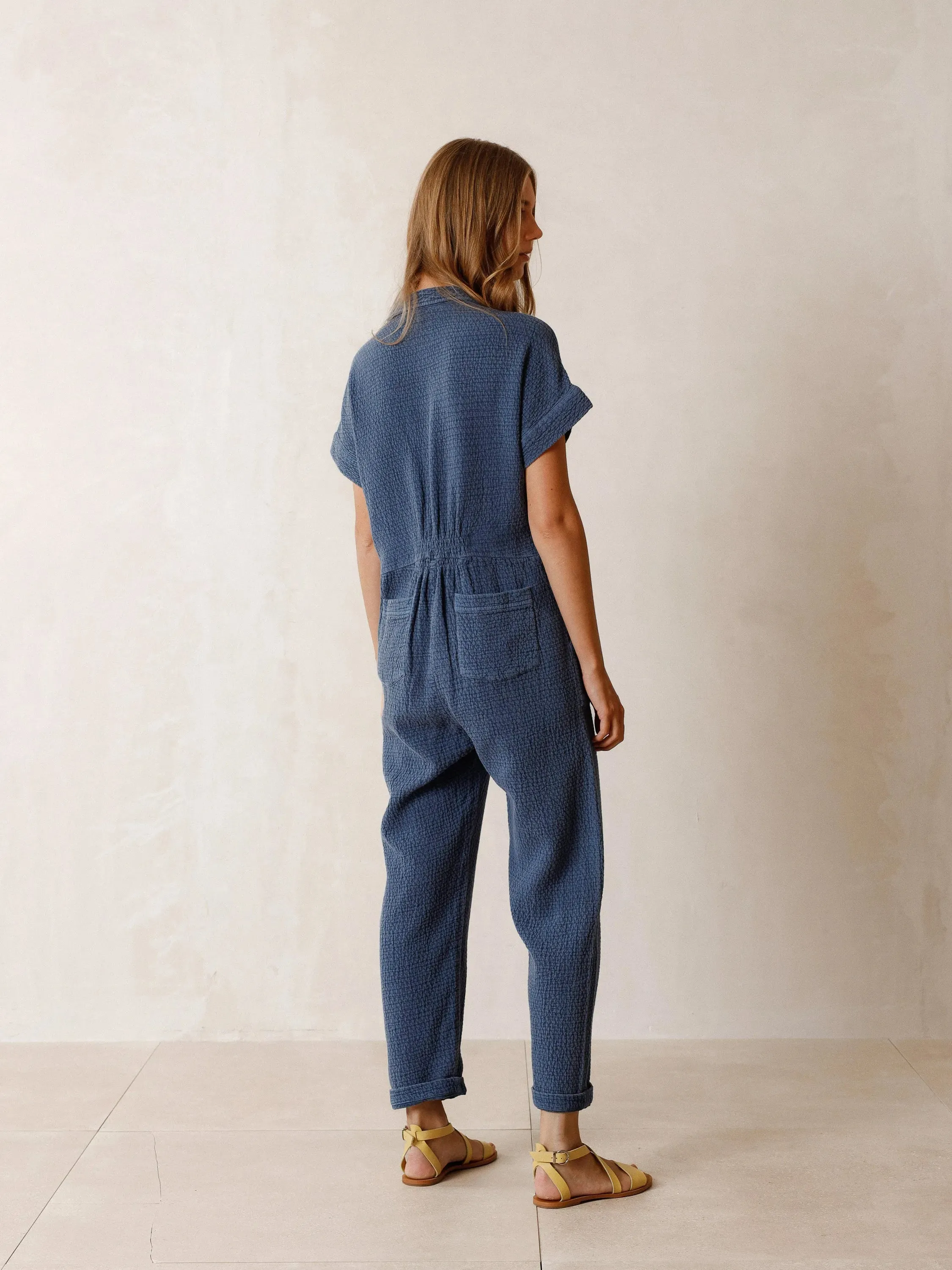 Indi & Cold Rustic Jacquard Jumpsuit in Indigo