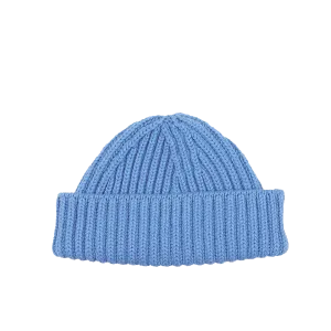 Isfahan Blue Cashmere Ribbed Short Beanie