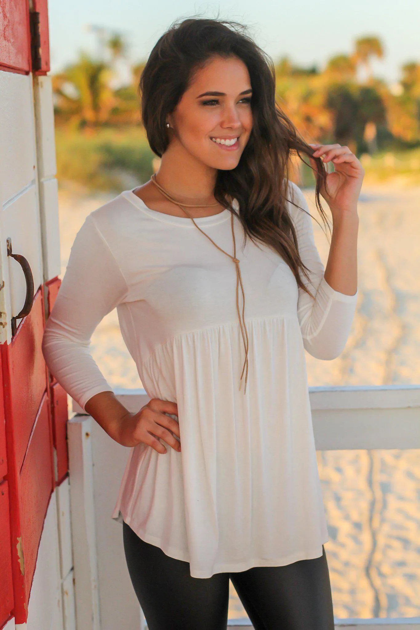 Ivory Babydoll Top with 3/4 Sleeves