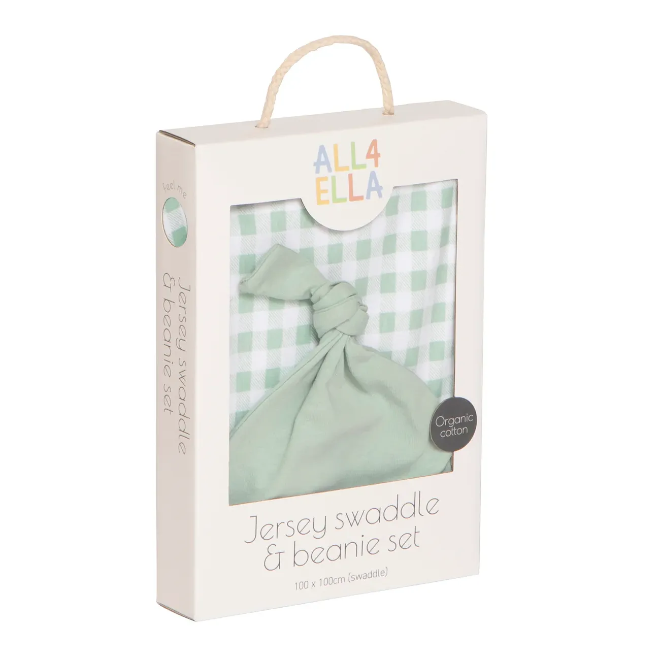 Jersey Swaddle and Beanie Set - Gingham Sage