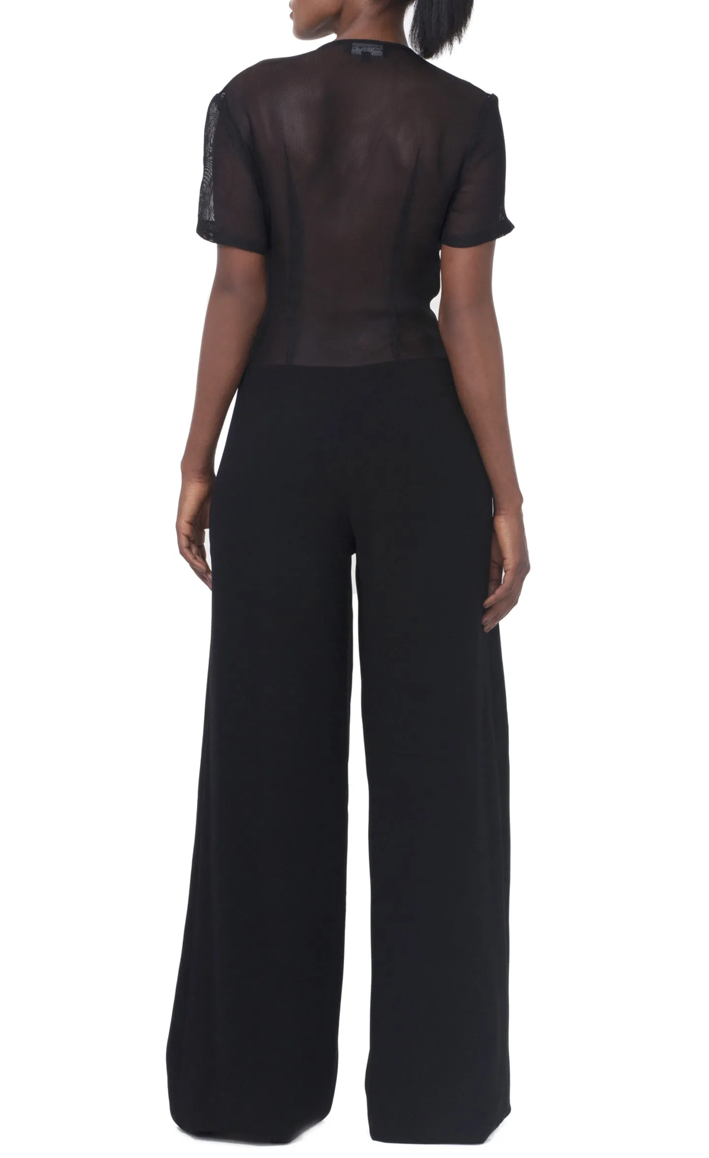 Jumpsuit Black with Semi-Sheer top Front and Full Back