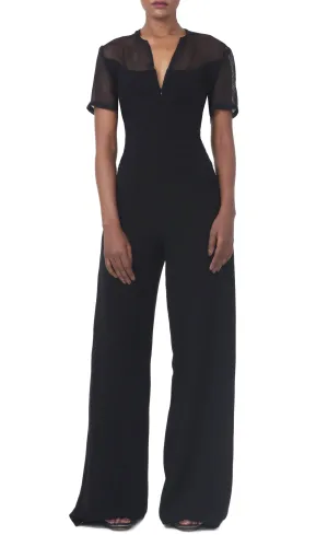 Jumpsuit Black with Semi-Sheer top Front and Full Back