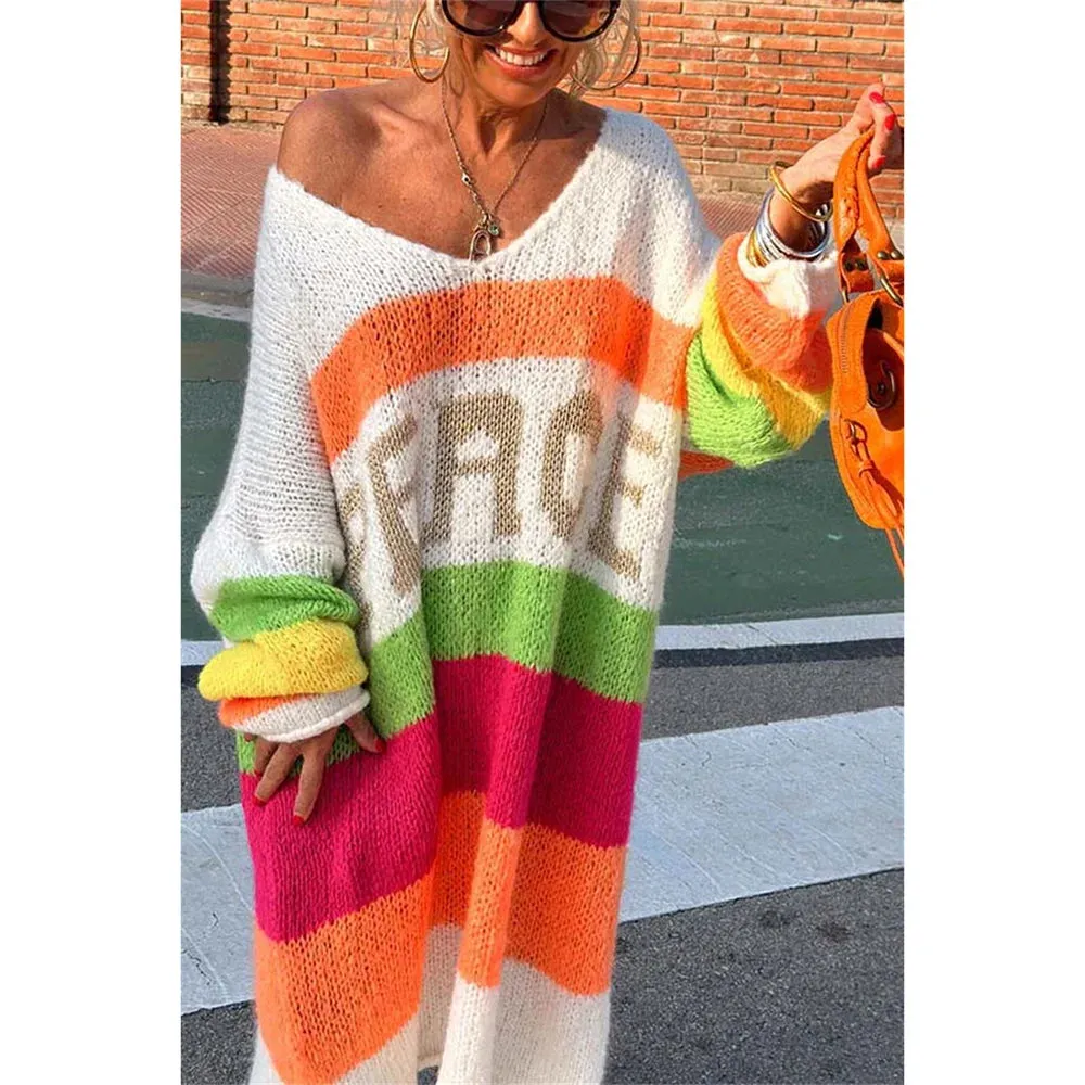 Knitted Oversized Peace Long Sweater Dress