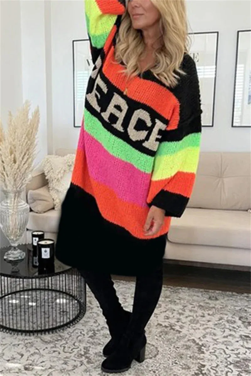 Knitted Oversized Peace Long Sweater Dress