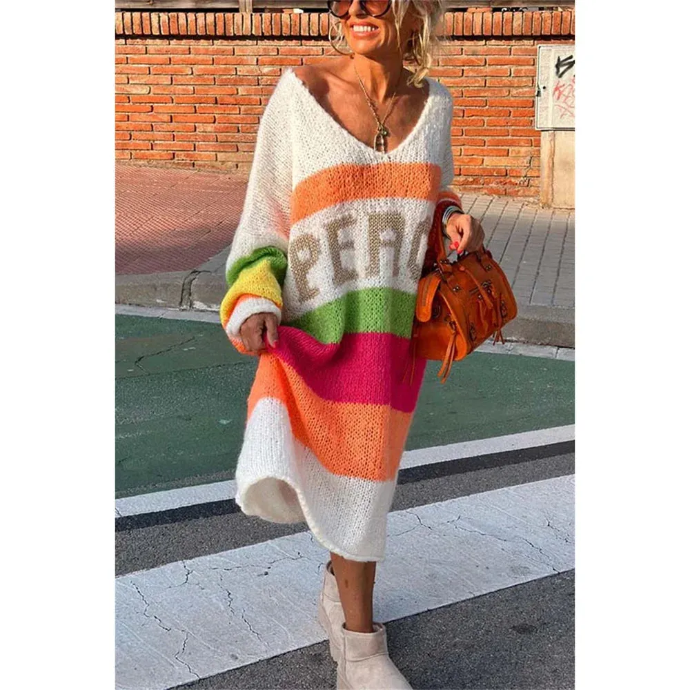 Knitted Oversized Peace Long Sweater Dress