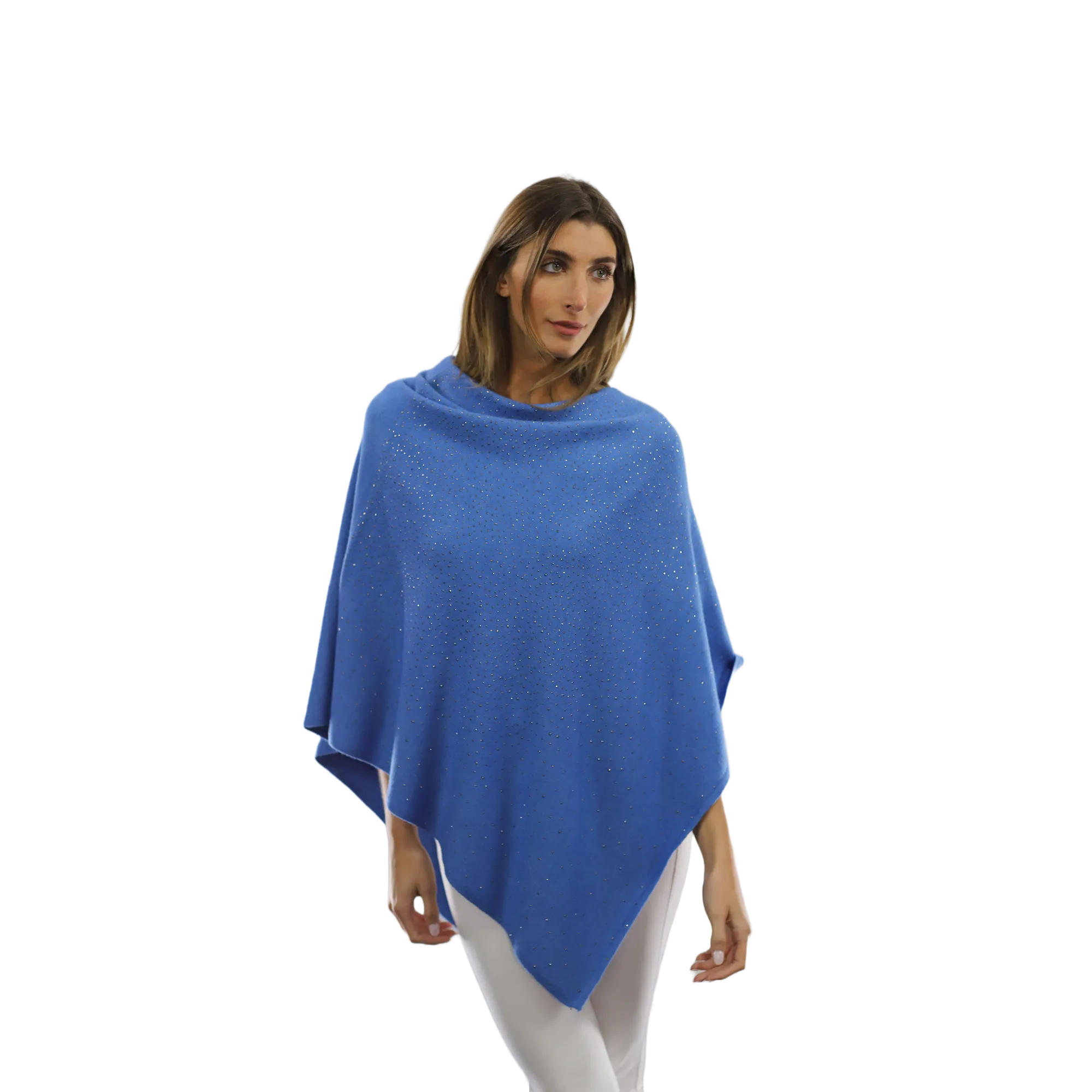 Light Weight Poncho with Embellishments - Light Blue