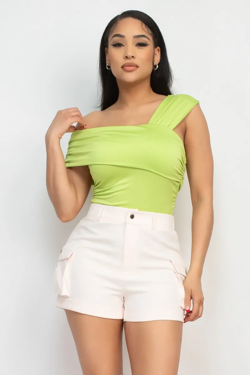 Lime Off Shoulder Ruched Bodysuit