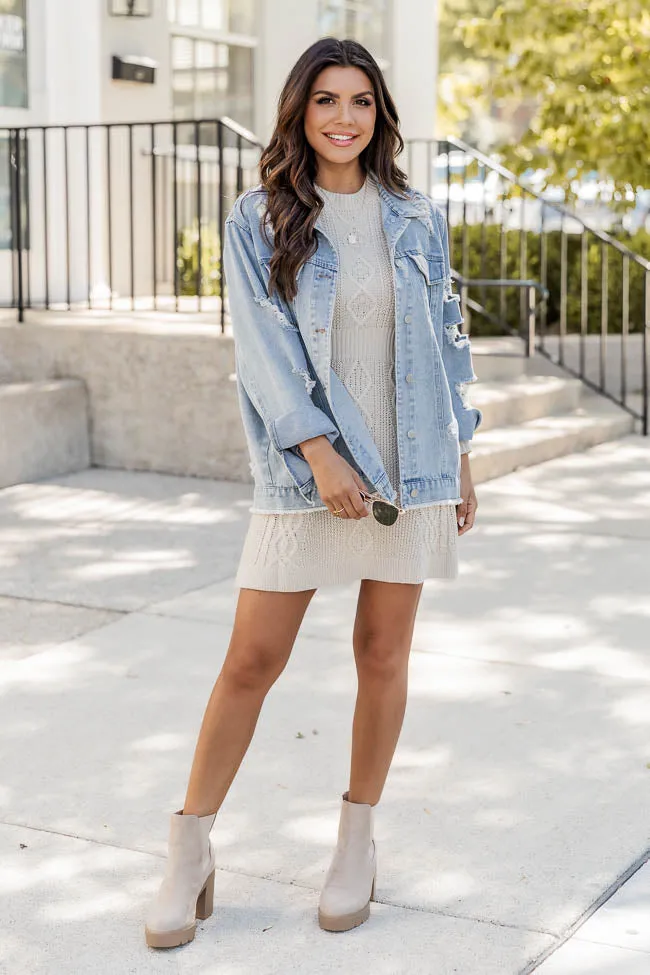 Living for Friday Beige Cable Knit Sweater Dress