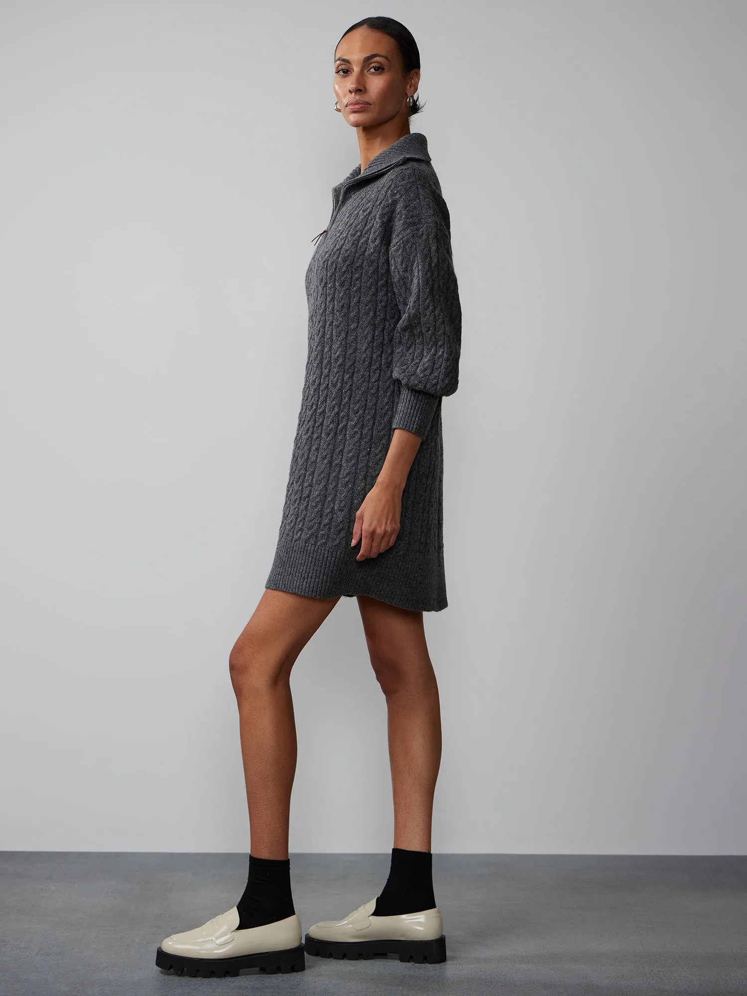 Long Sleeve Cable Knit Sweater Dress