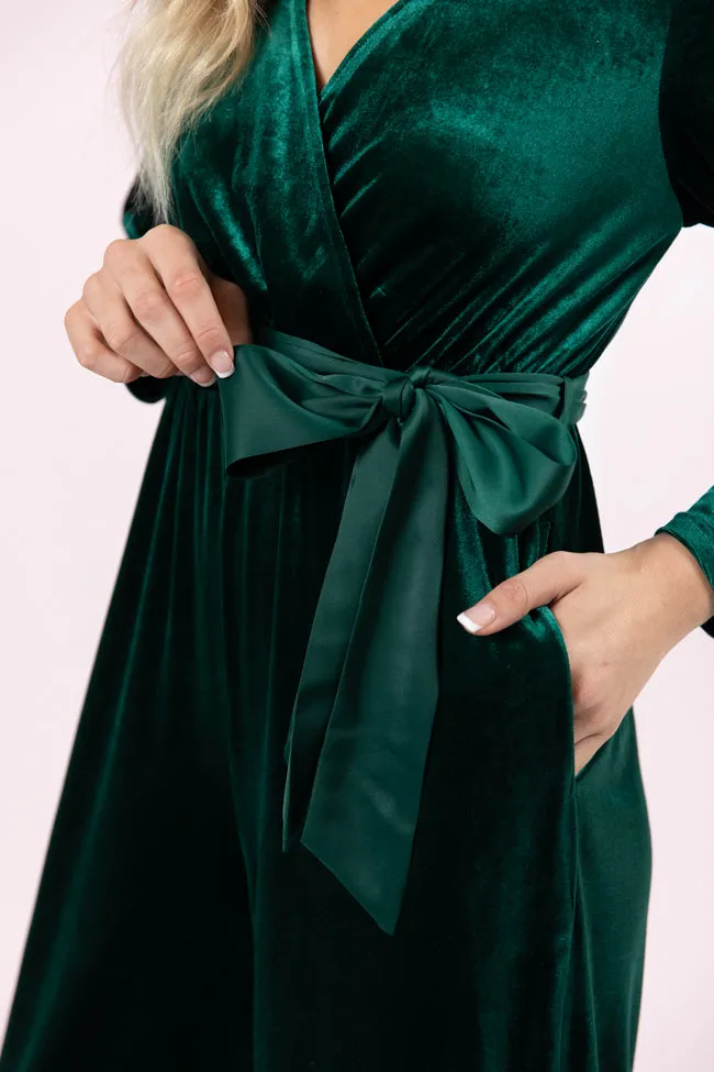 Love You Snow Much Evergreen Velvet Belted Jumpsuit