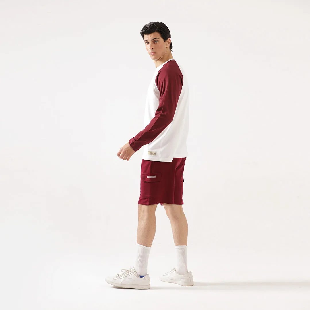 Maroon White Relax Fit Raglan