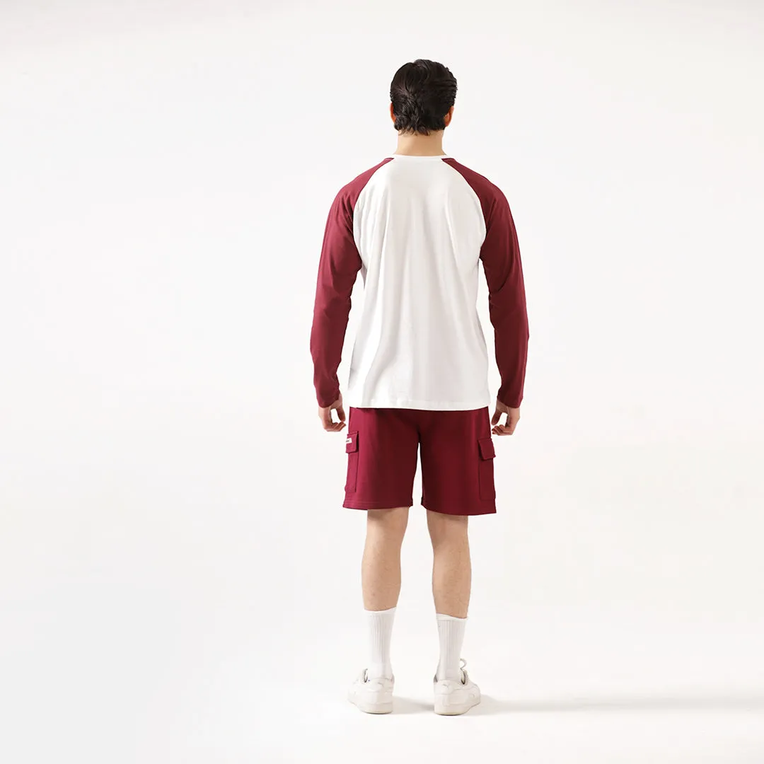 Maroon White Relax Fit Raglan