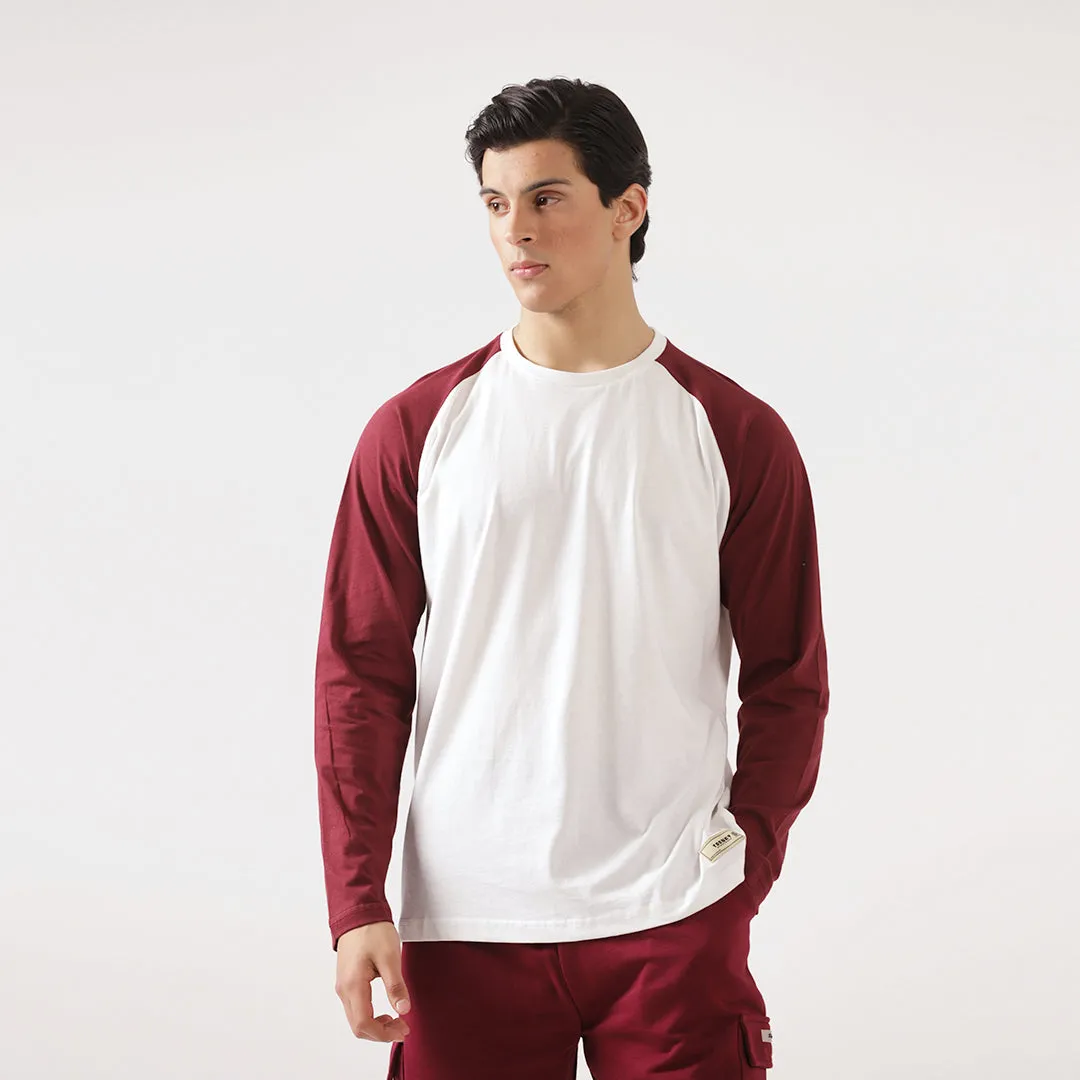 Maroon White Relax Fit Raglan