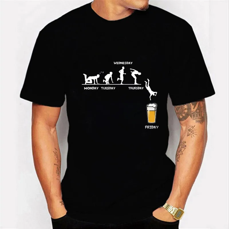 Men Funny Graphic Friday Beer Print T Shirts