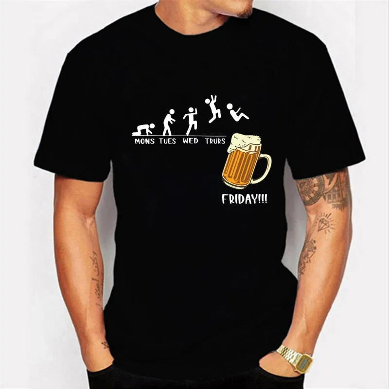 Men Funny Graphic Friday Beer Print T Shirts