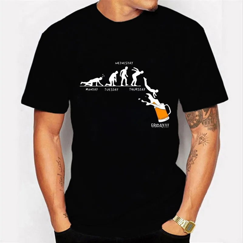 Men Funny Graphic Friday Beer Print T Shirts