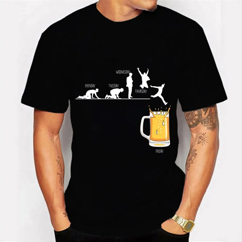 Men Funny Graphic Friday Beer Print T Shirts