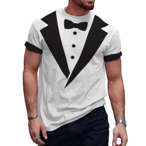 Men's Casual Bow Tie Printed Round Neck Short Sleeve T-Shirt 61614829TO