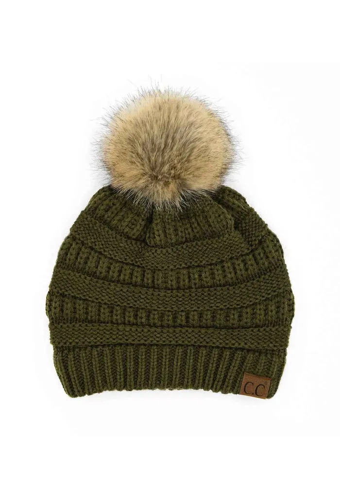 Mia Knit Pom Beanie-Olive