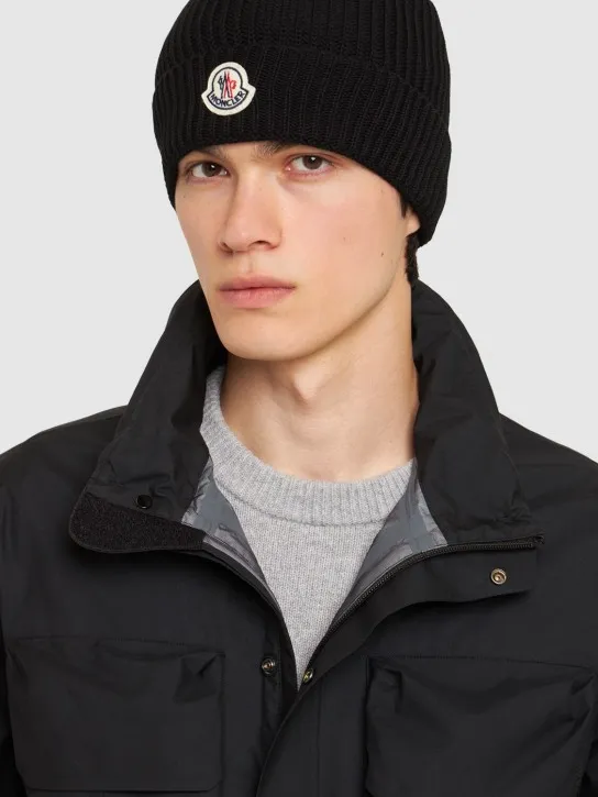 Moncler   Embroidered monogram cotton beanie 