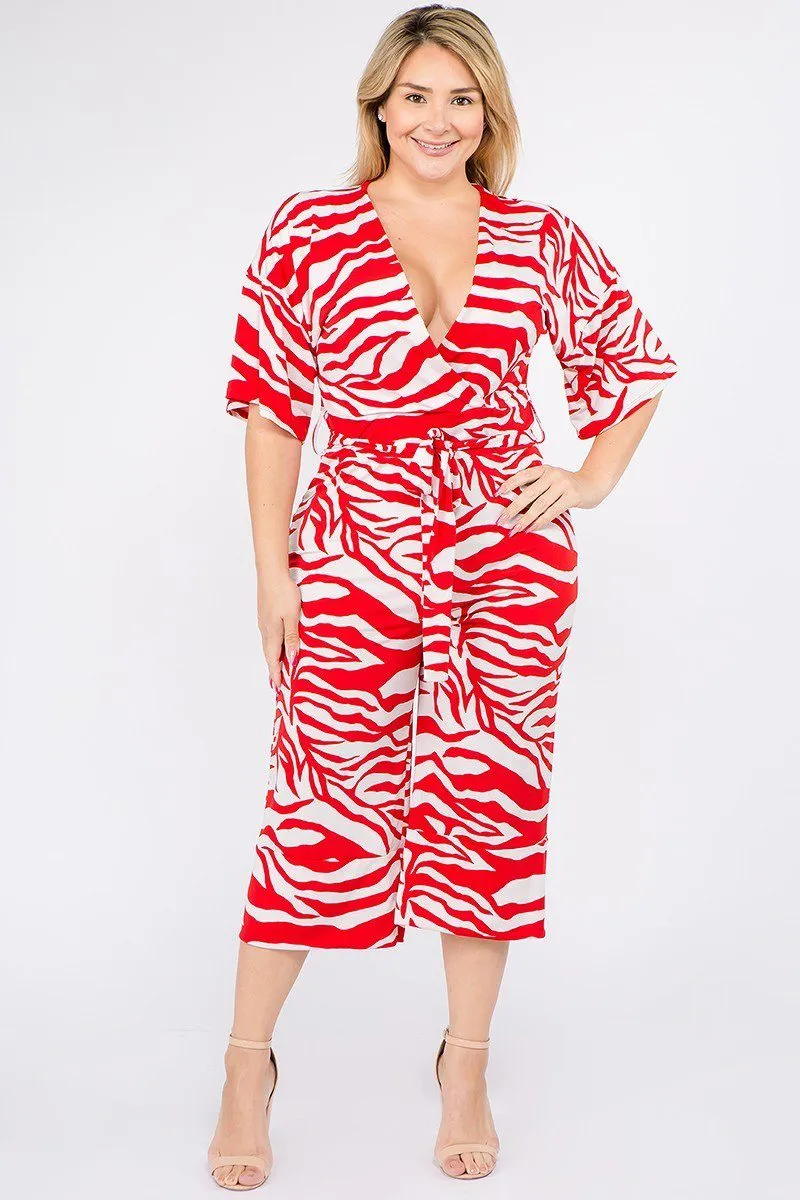 Multi Color Zebra Print Short Sleeve Jumpsuit