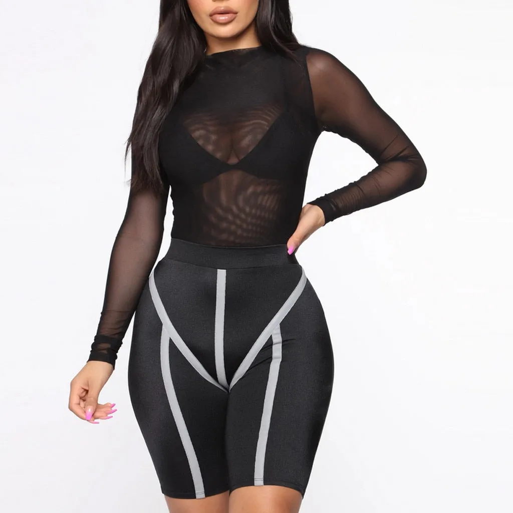 One Piece Lace Mesh Sexy Lingerie Long Sleeve Bodysuit