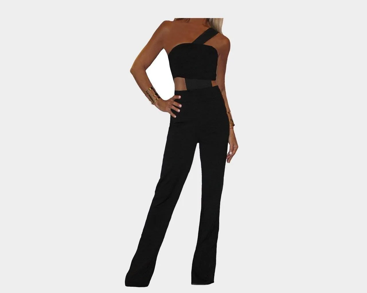 One Shoulder Strap Black Jumpsuit - The Monte Carlo