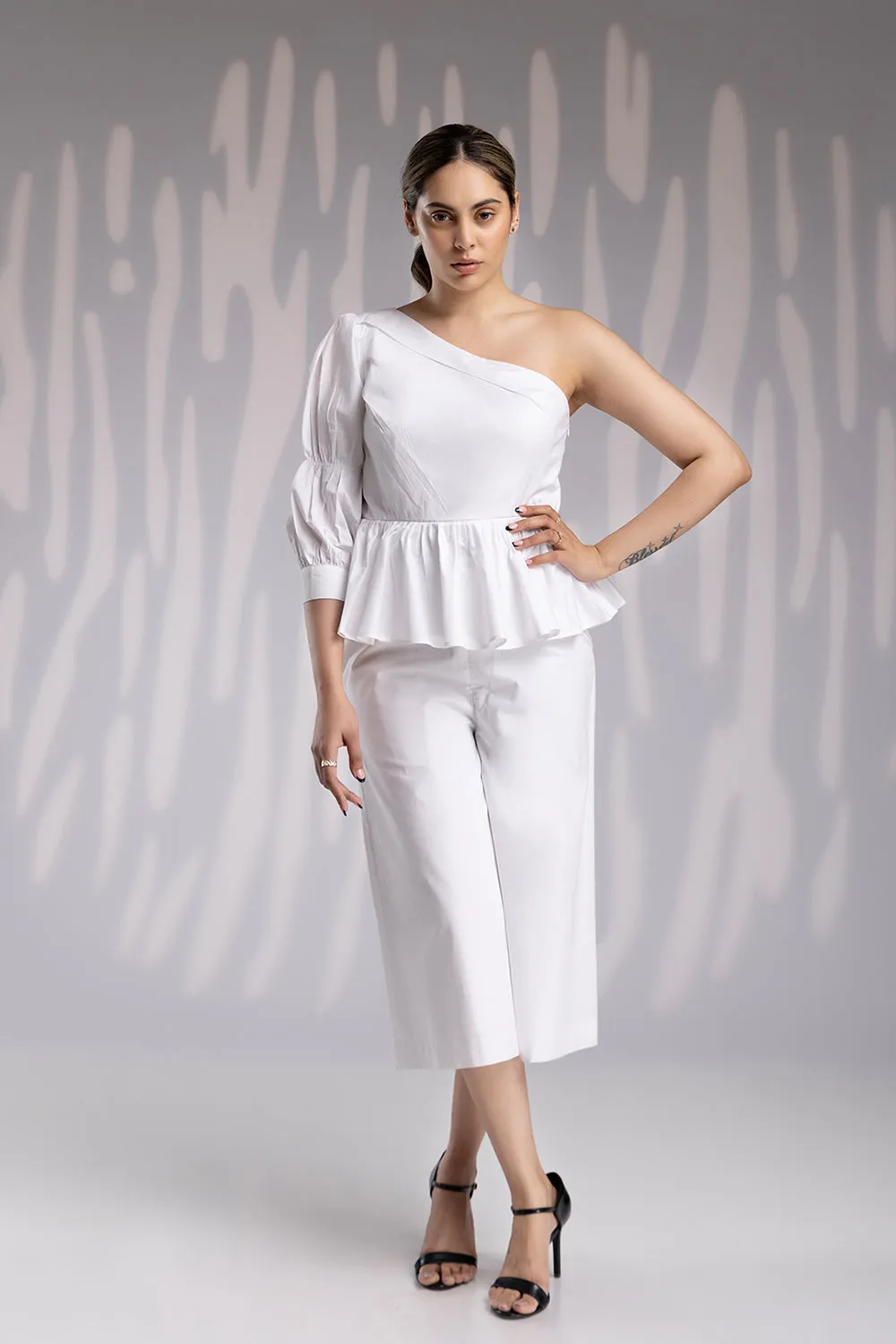 Oneside Sleeve Jumpsuit - White