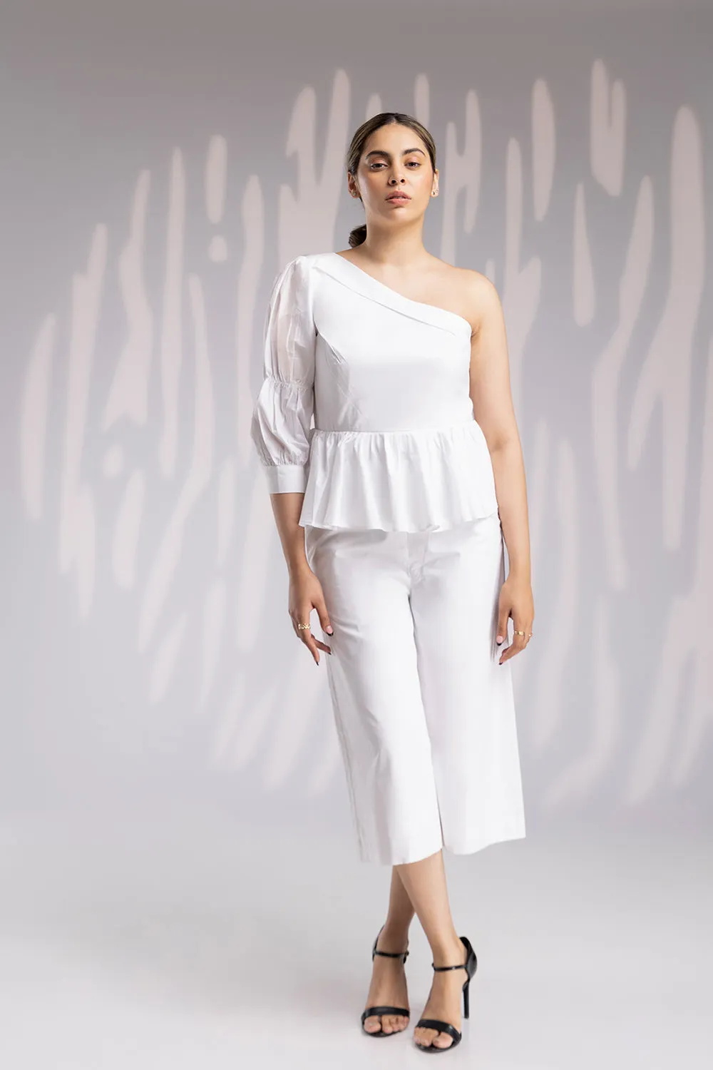 Oneside Sleeve Jumpsuit - White