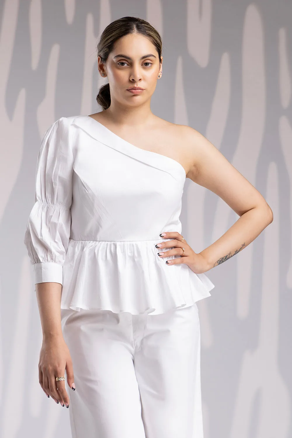 Oneside Sleeve Jumpsuit - White