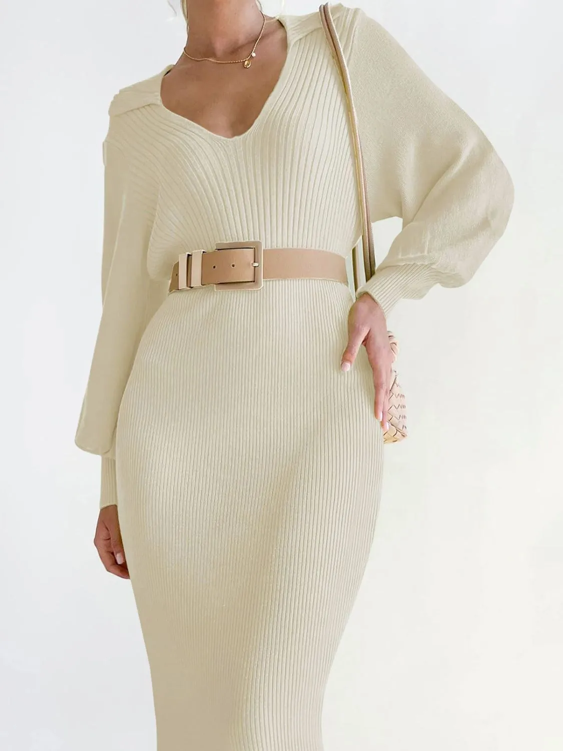 Perfee Tied Long Sleeve Wrap Sweater Dress