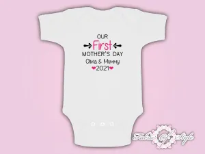 Personalised Our First Mothers Day Baby Kids 2021 Body Suit Vest Girl