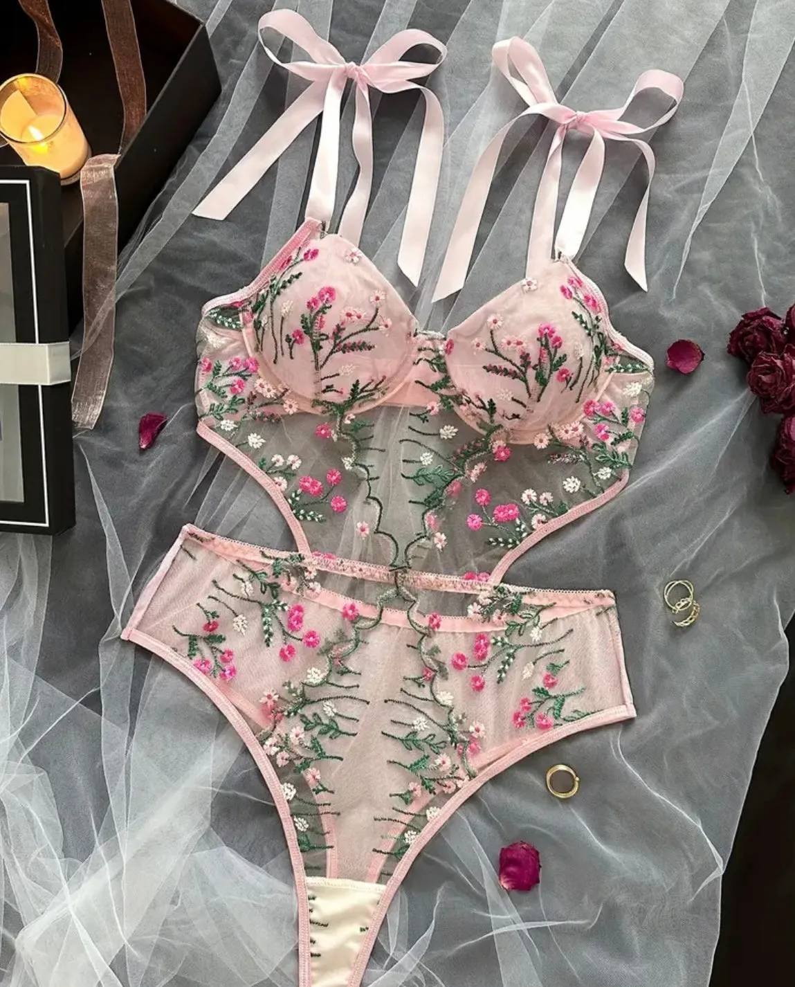 Pink Lace Teddy Bodysuit Lingerie