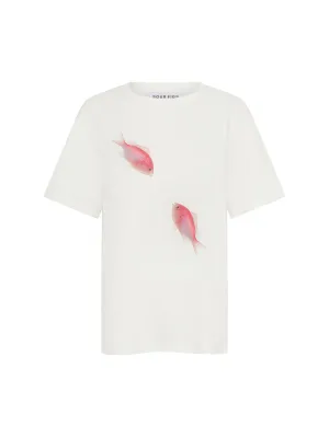 Pink Maomao Fish Duo Print Unisex T-Shirt in White