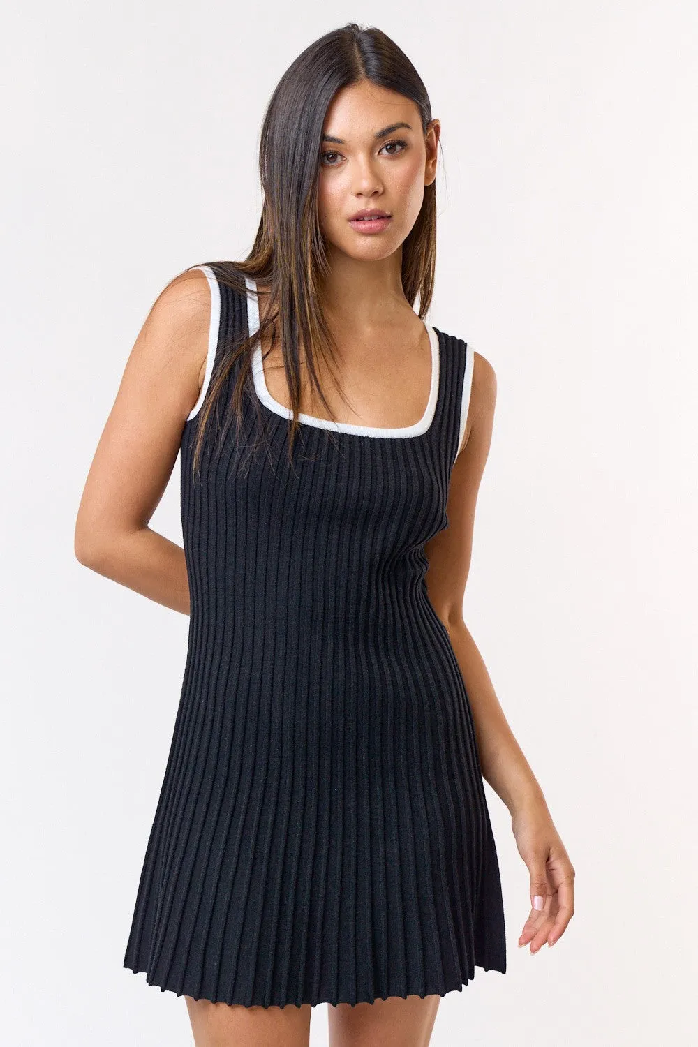 Pleated Sweater Mini Dress