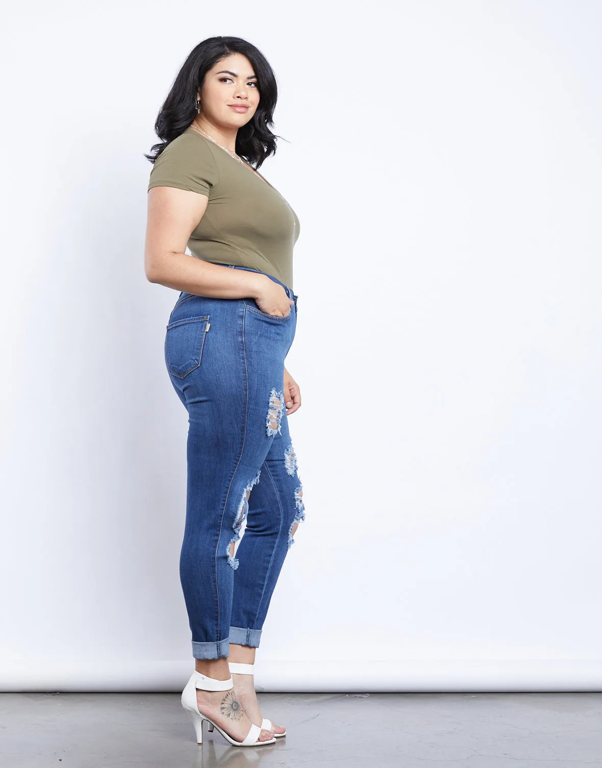 Plus Size Everyday Basic V-neck Tee Bodysuit