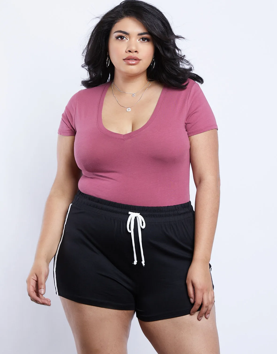 Plus Size Everyday Basic V-neck Tee Bodysuit