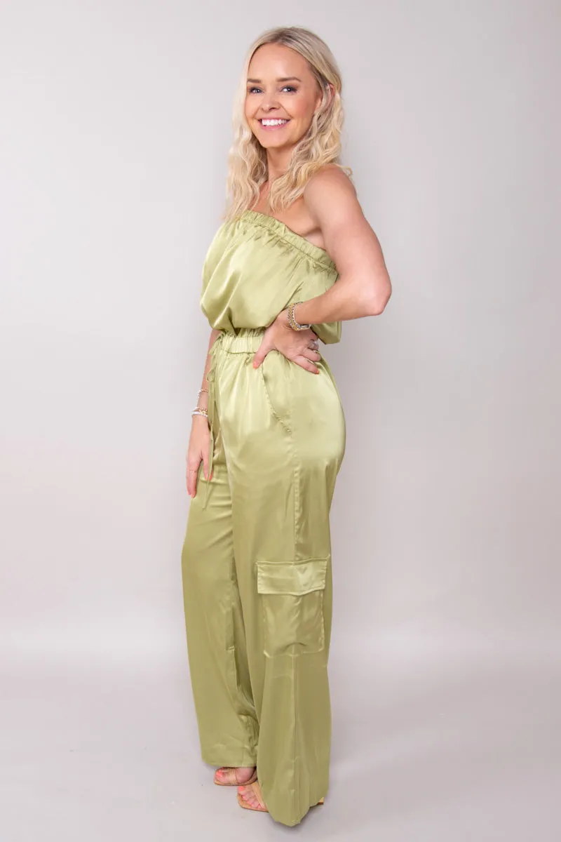 Quinn Cargo Jumpsuit-Avocado