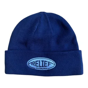 Relief Oval Embroidery Beanie Navy