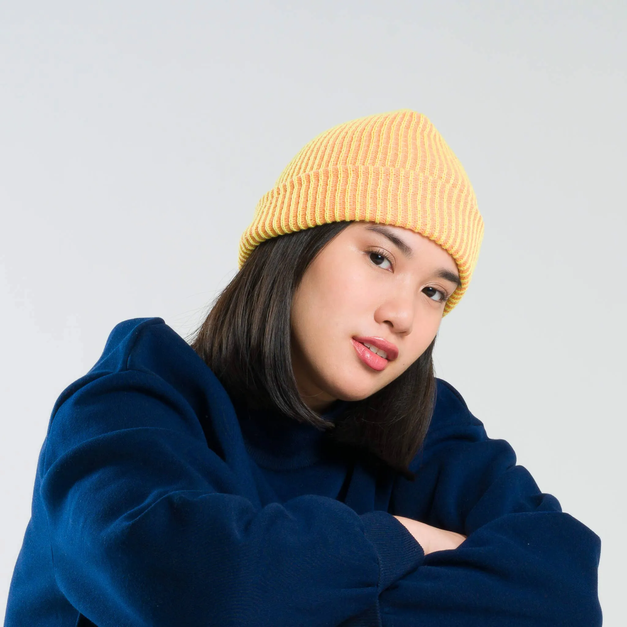 Rib Knit Beanie - Cobalt Rust