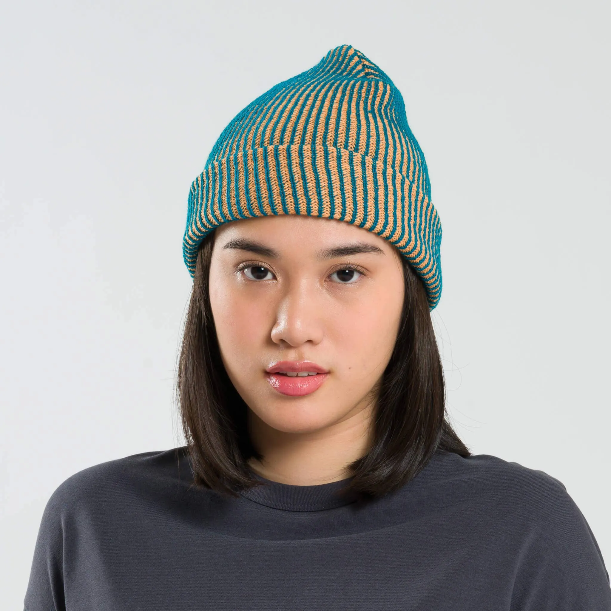 Rib Knit Beanie - Cobalt Rust