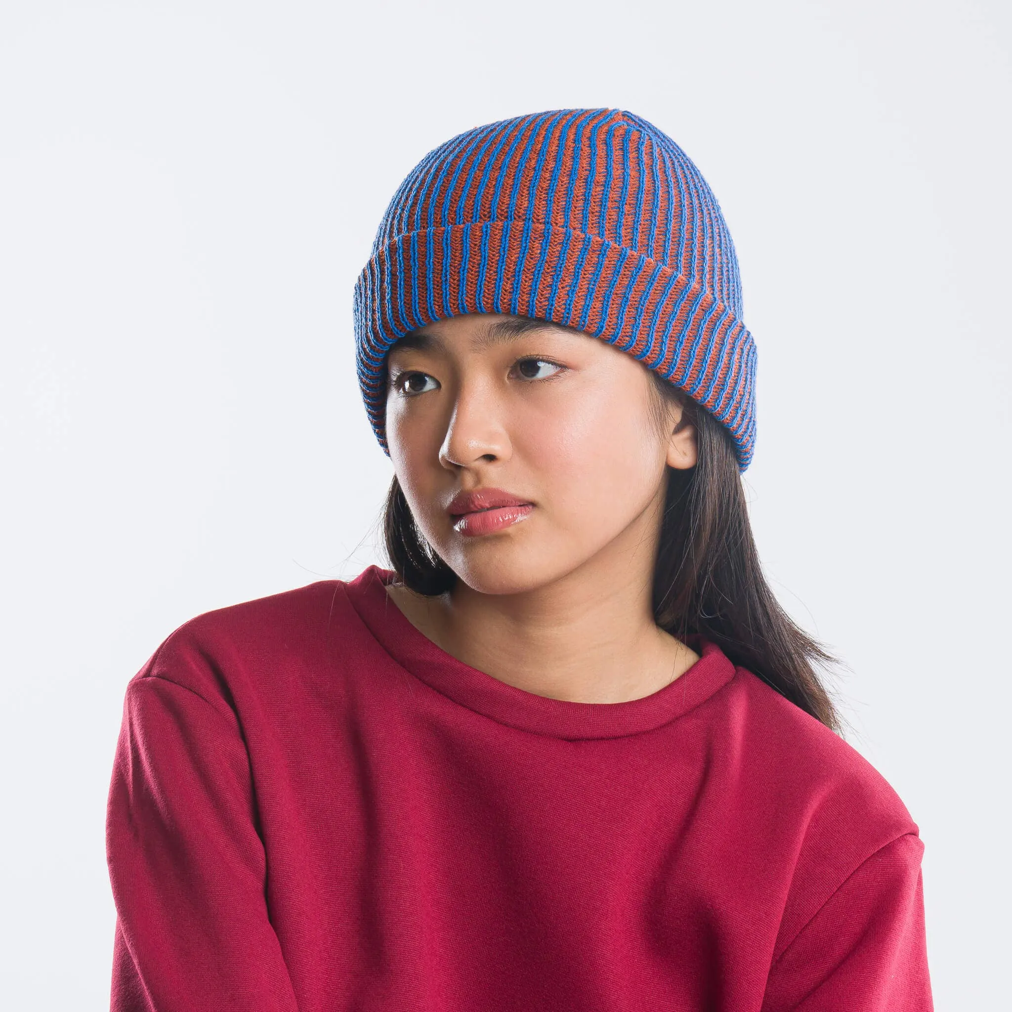 Rib Knit Beanie - Cobalt Rust