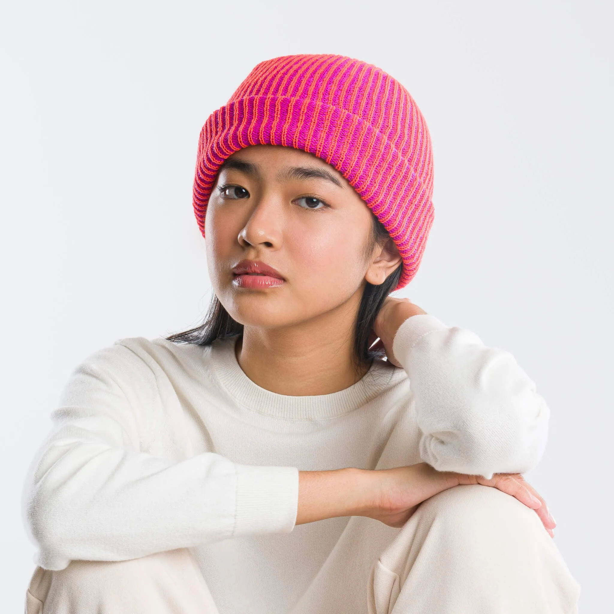 Rib Knit Beanie - Cobalt Rust