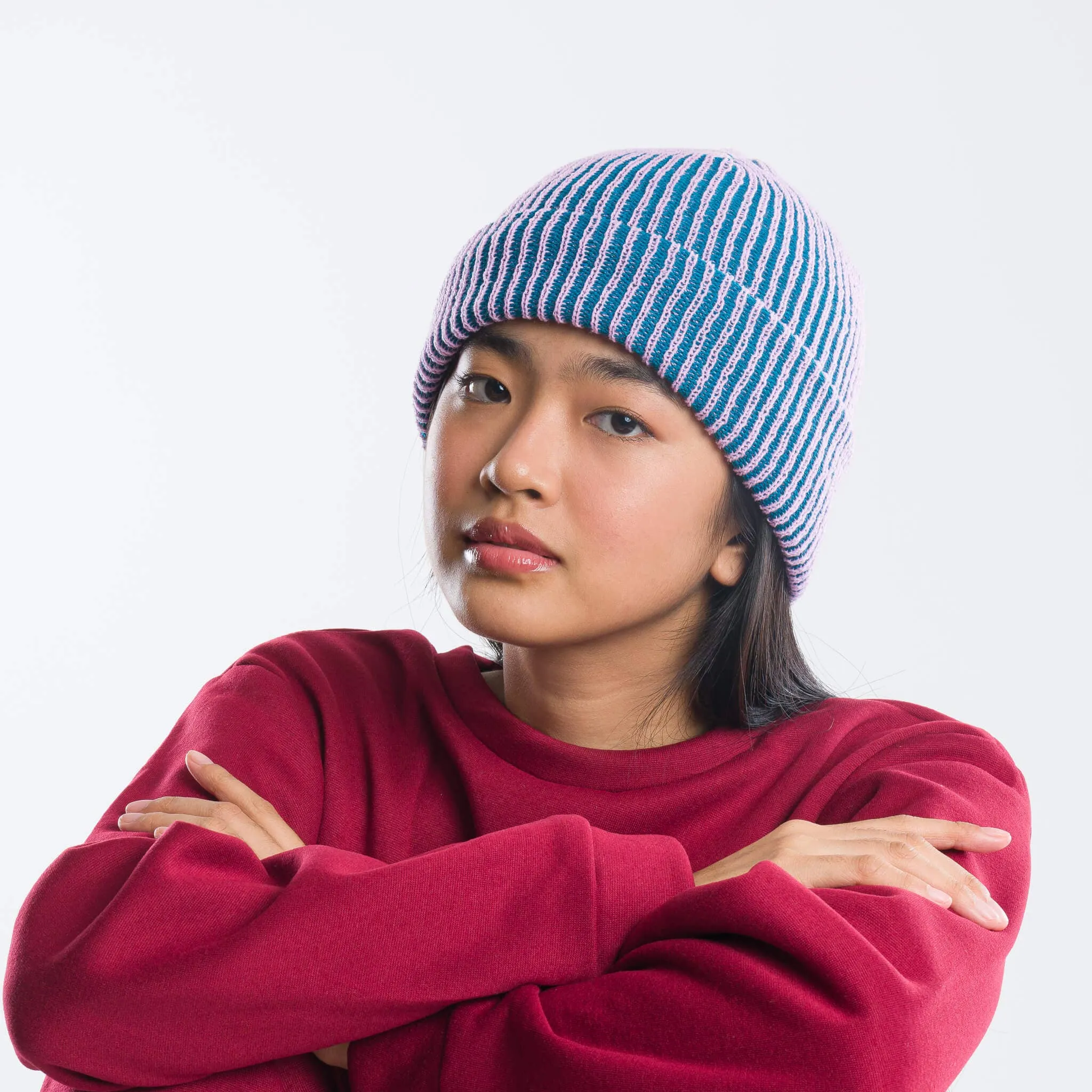 Rib Knit Beanie - Cobalt Rust