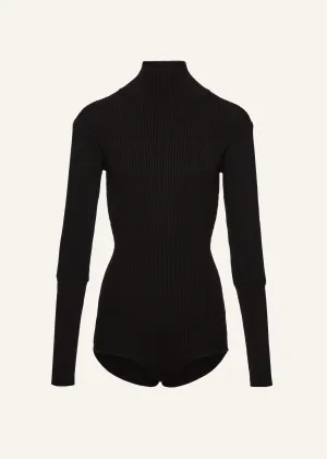 Ribbed high-neck bodysuit in black