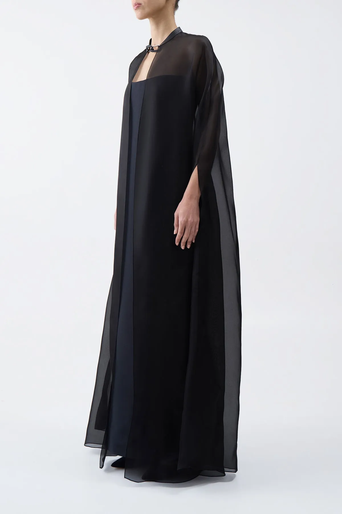 Rowena Sheer Cape in Black Silk Organza