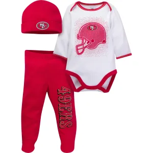 San Francisco 49ers 3 Piece Bodysuit, Cap and Footed Pant Set