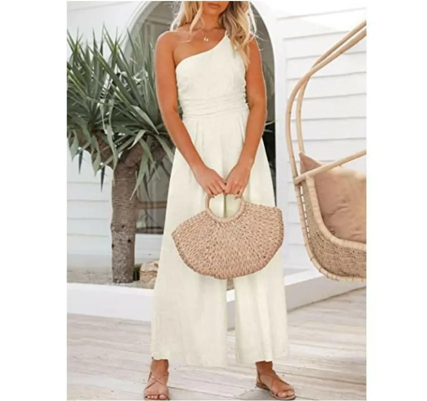 Sexy Camisole Waist Wide Leg Sleeveless Cotton Linen Jumpsuit