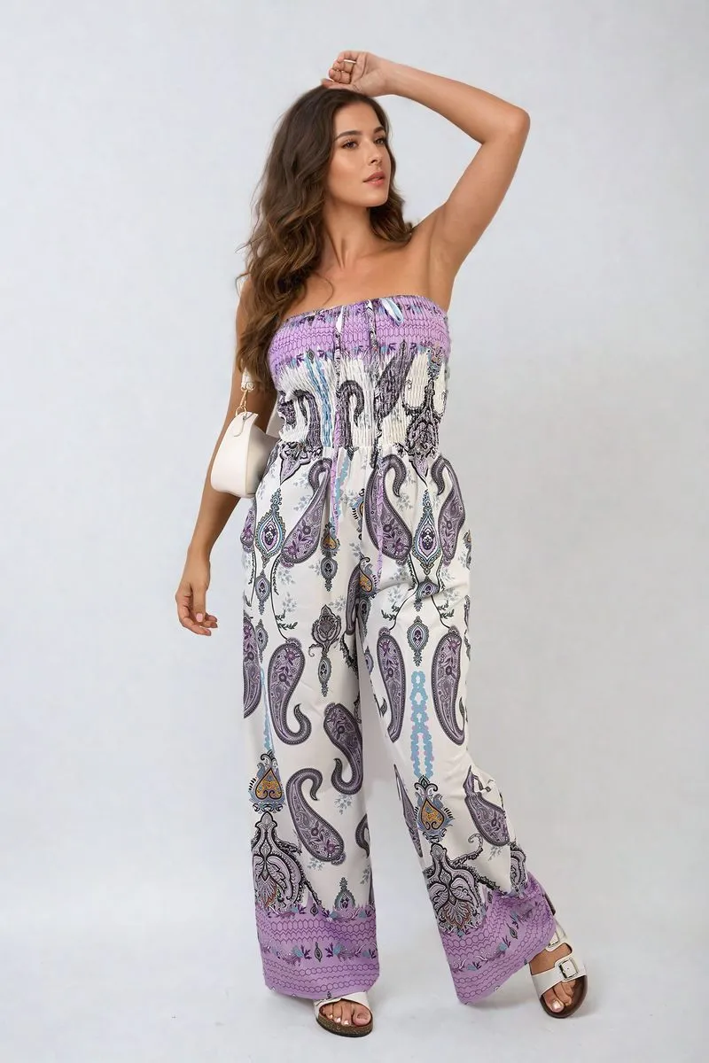 Shirred Strapless Printed Jumpsuit